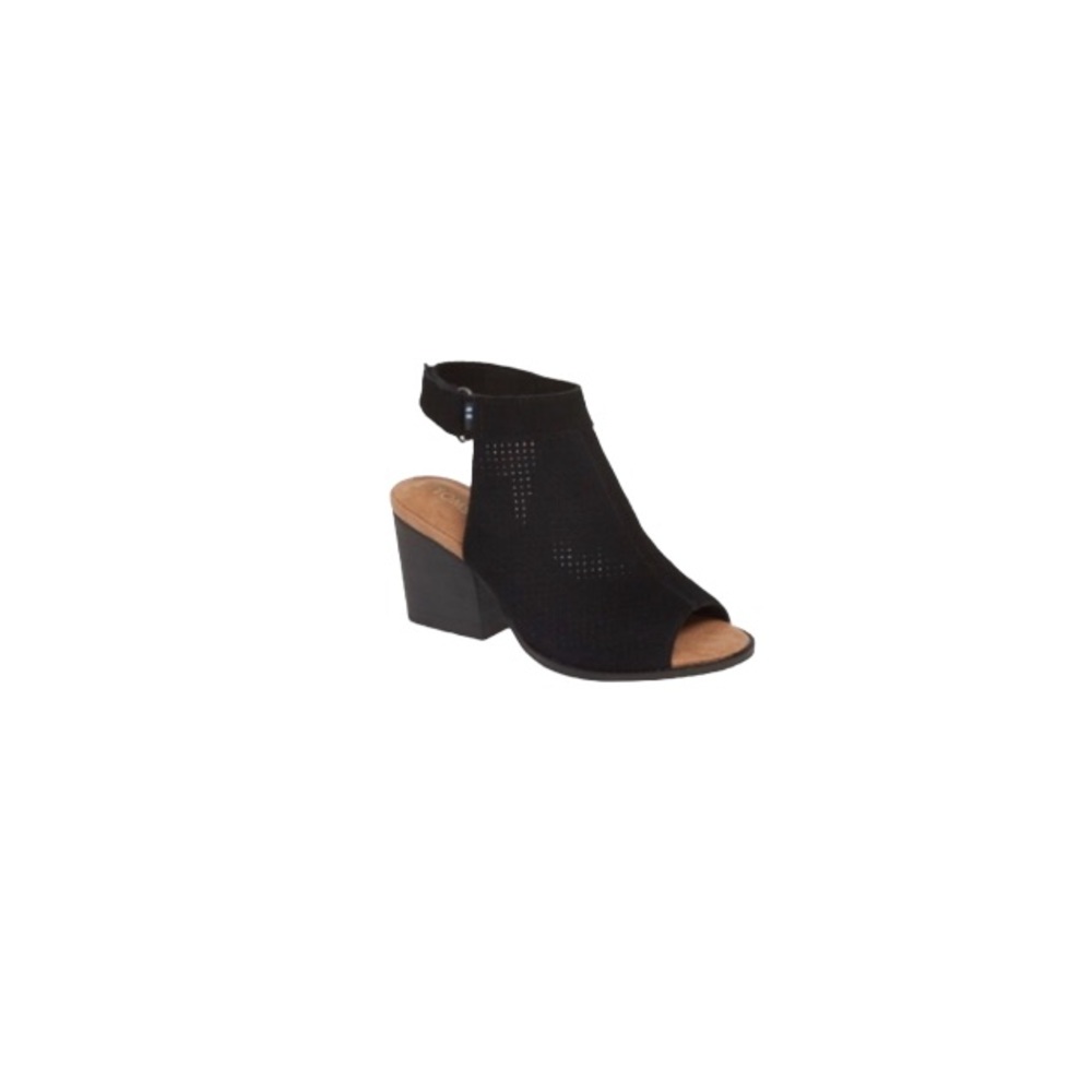 Toms Black Perforated Suede Block Heeled Booties - Women’s Size 6